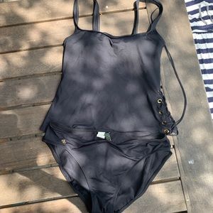 Ralph Lauren tankini size 10 Gold accents and side tie.